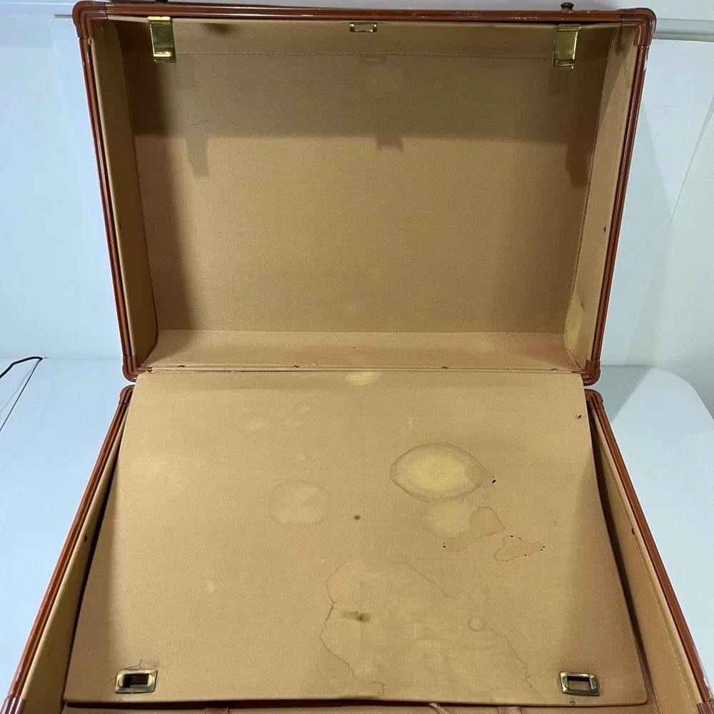 Vtg Samsonite Streamlite Saddle Tan Suitcase Shwayder Bros MCM Luggage 50s Prop
